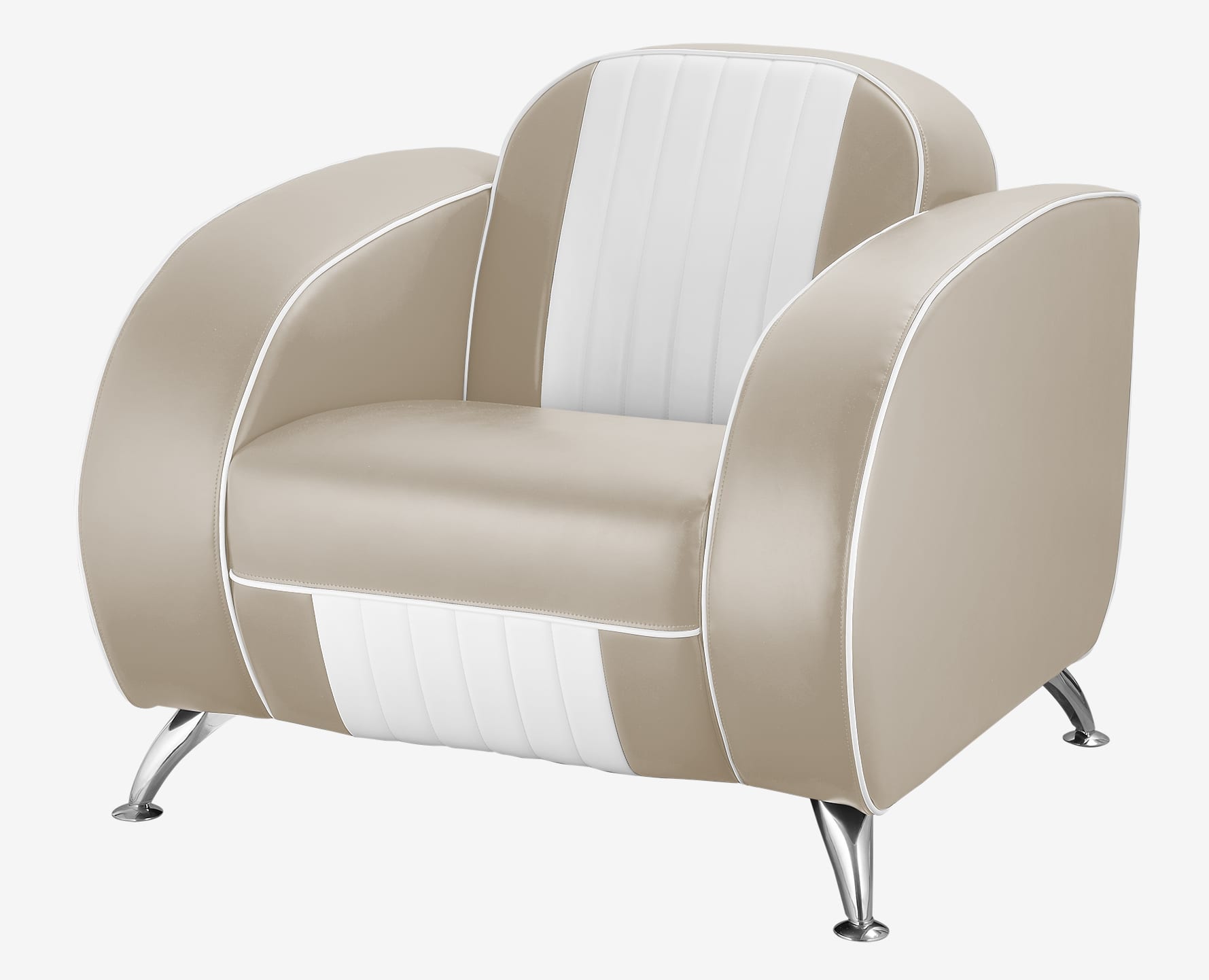 fauteuil rétro américain Atlanta beige et blanc en vinyle