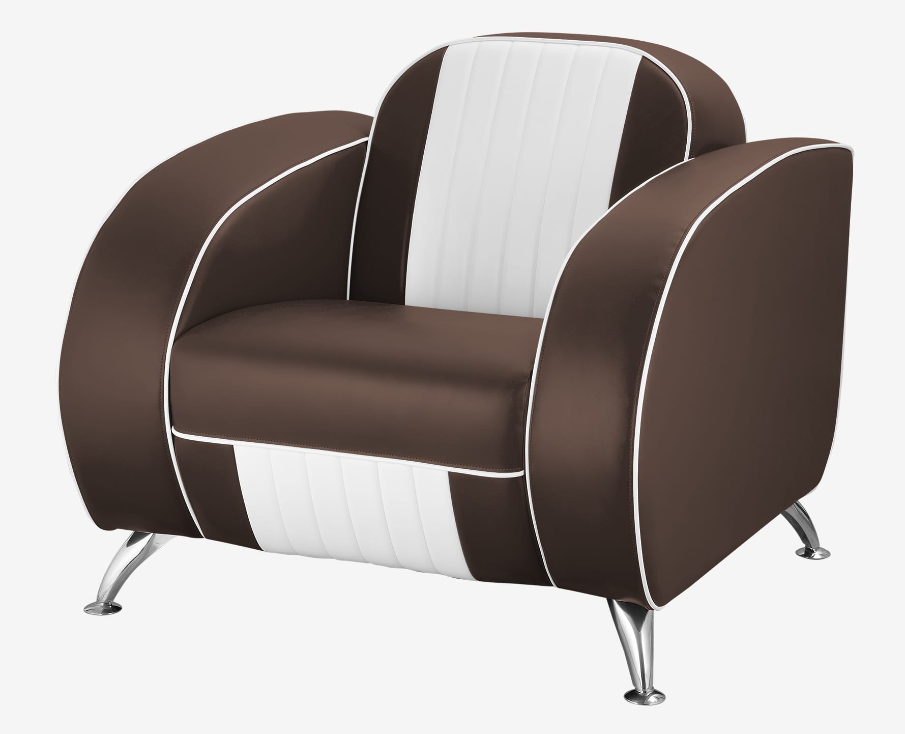 fauteuil rétro Atlanta en vinyle bicolore marron et blanc
