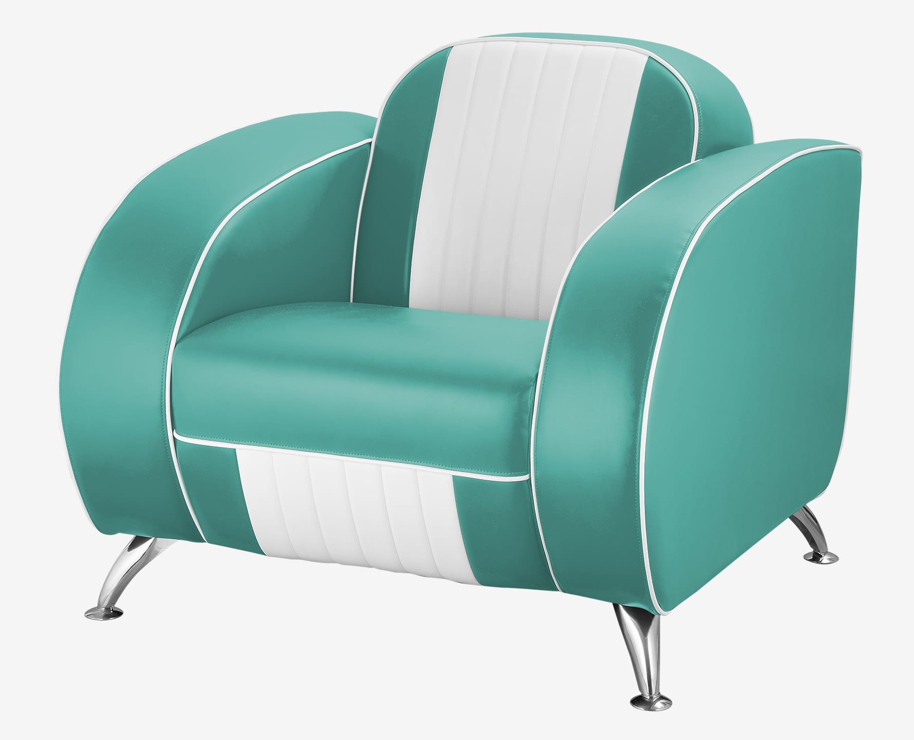 fauteuil rétro vinyle bicolore turquoise et blanc Atlanta