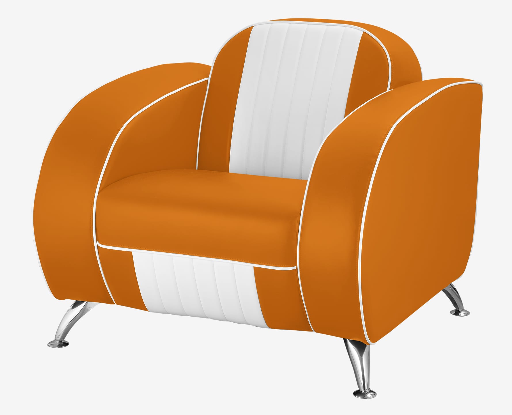 fauteuil vintage en vinyle bicolore orange et blanc Atlanta