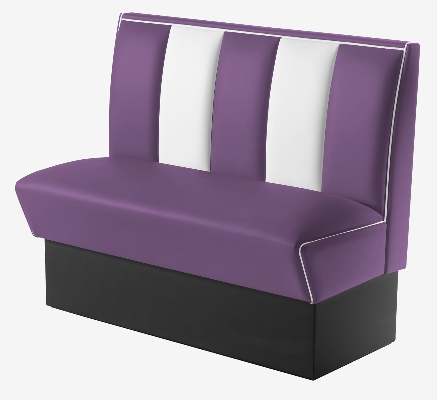banquette de cuisine en cuir bicolore violet et blanc rétro