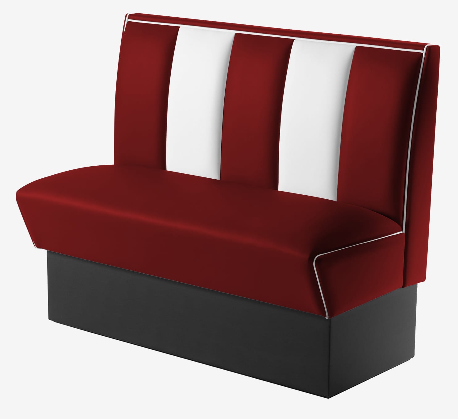 banquette de restaurant vintage bicolore en vinyle rouge ruby et blanc