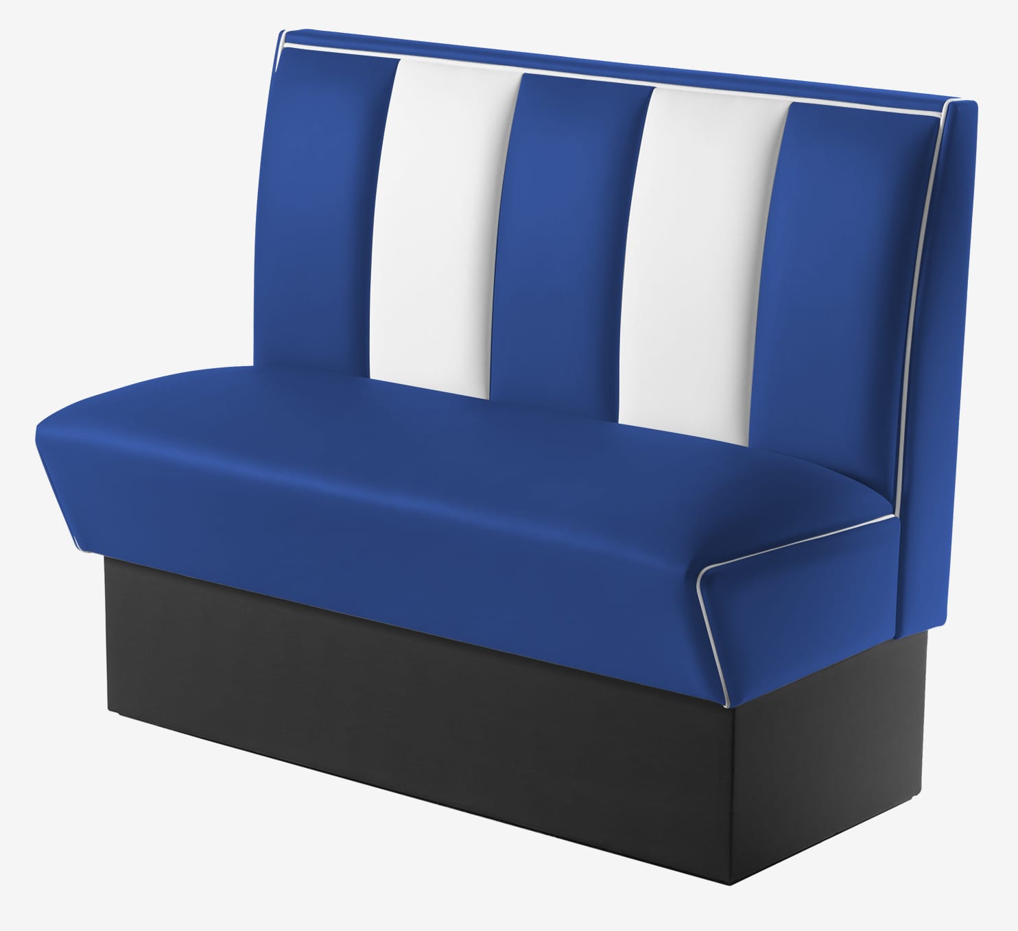 banquette de restaurant américain bicolore bleu et blanc en vinyle