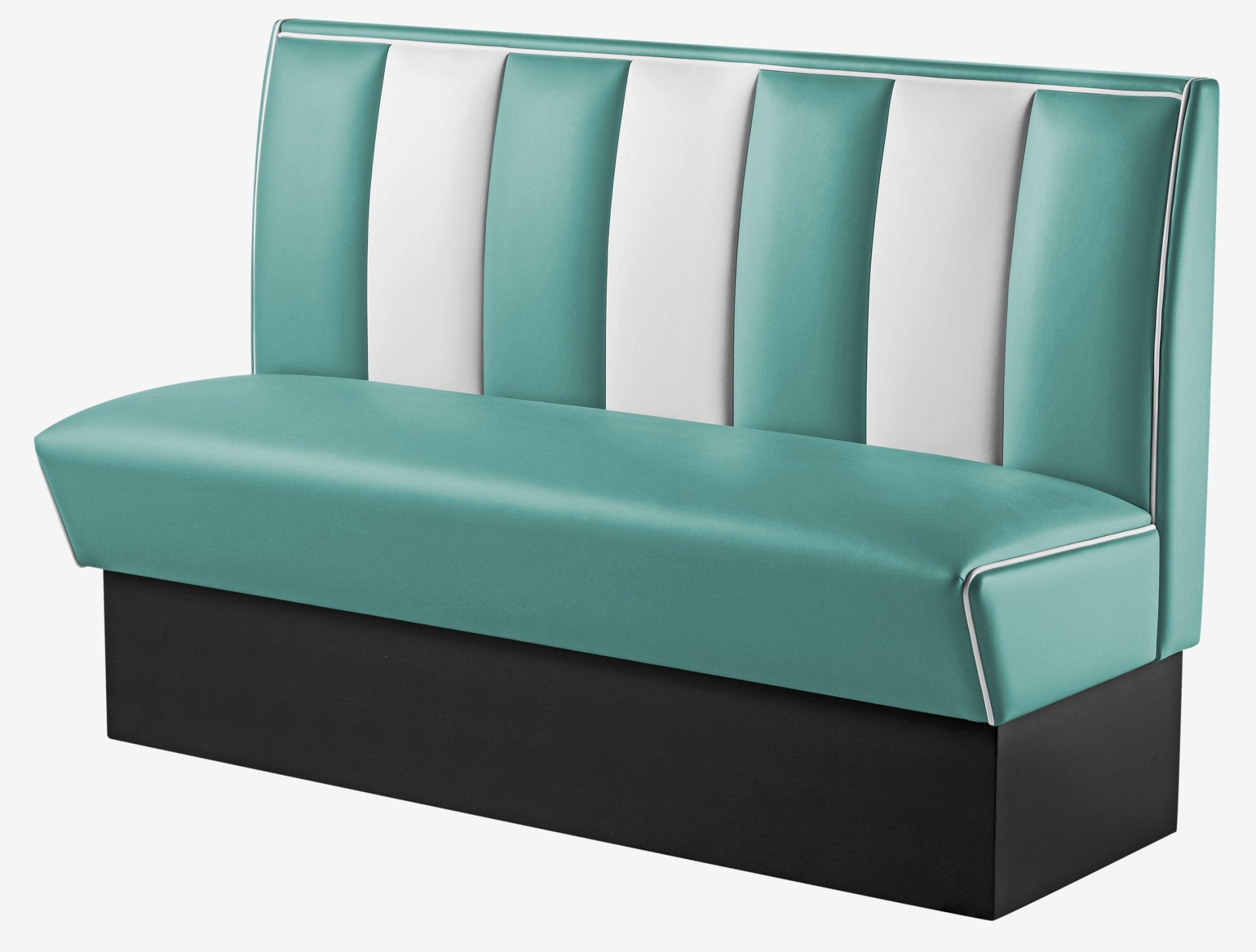 banquette de restaurant 3 places rétro turquoise et blanc vinyle bicolore