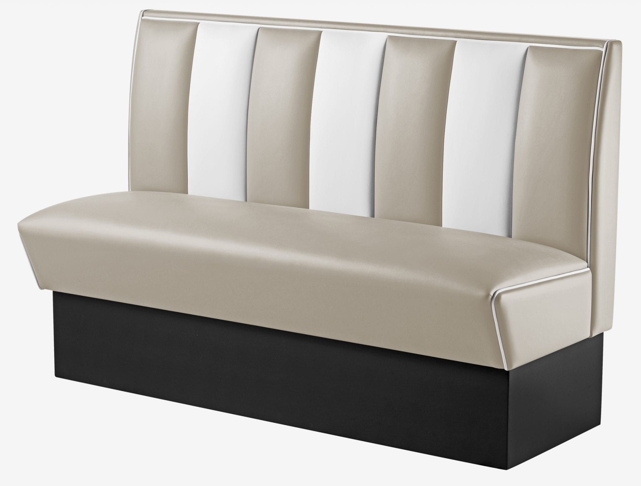 banquette de pizzeria 3 places en vinyle bicolore beige et blanc vintage