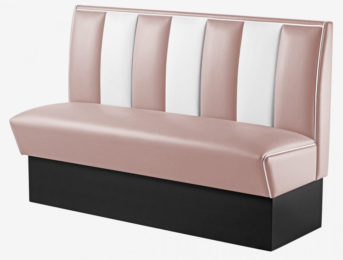 banquette de fast-food 3 places en vinyle bicolore rose poudre et blanc
