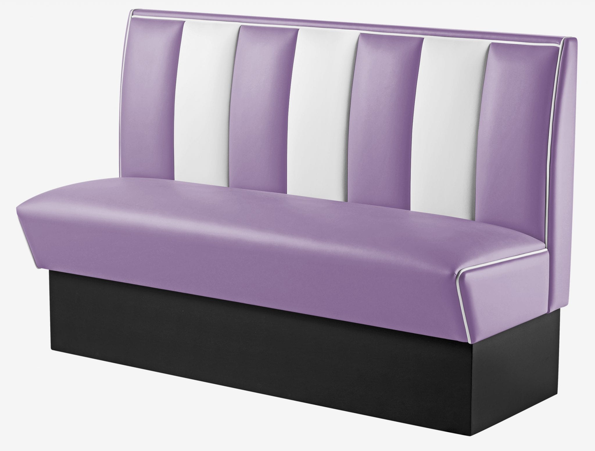 banquette de cuisine USA 3 places bicolore mauve et blanc rétro