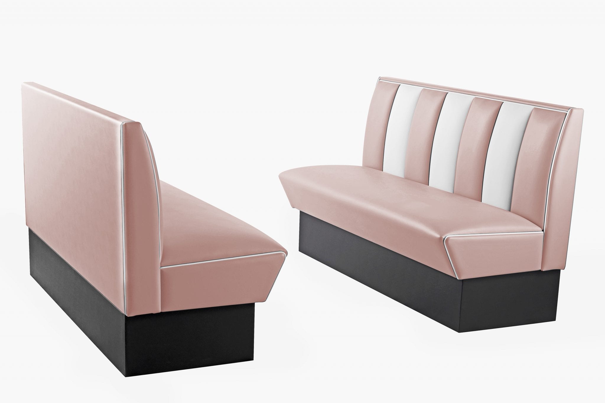 banquette vintage de restaurant 3 places large rose et blanc