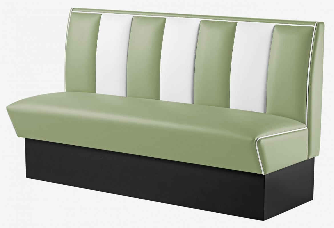 banquette large de restaurant vintage bicolore vert pistache et blanc