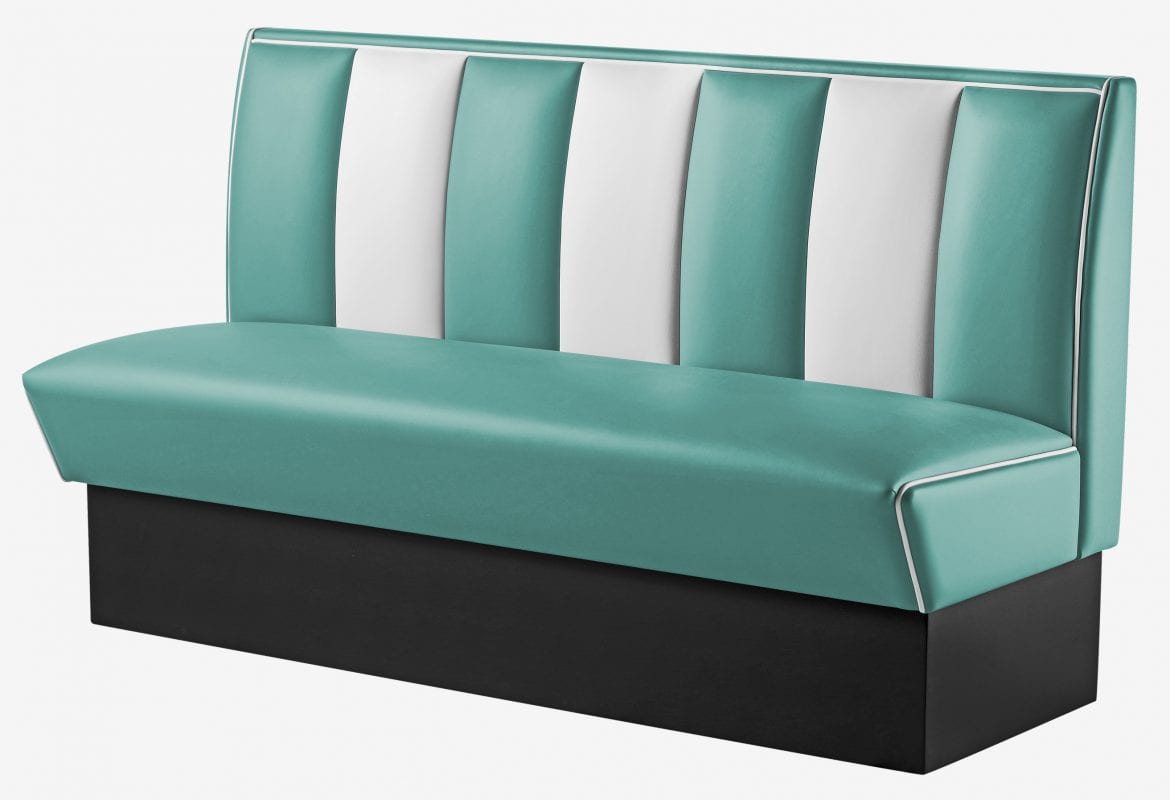 banquette américaine large 3 places vinyle turquoise et blanc