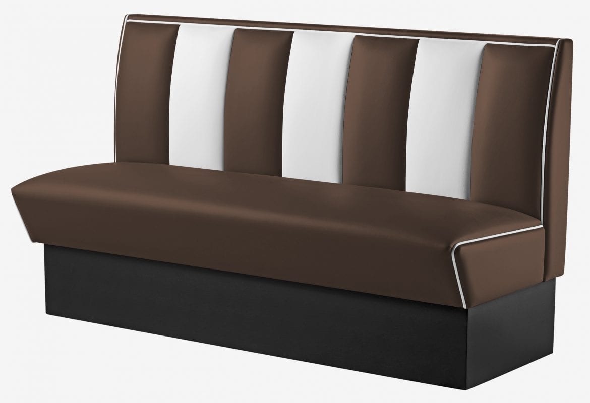 banquette américaine en vinyle marron et blanc vintage 60s