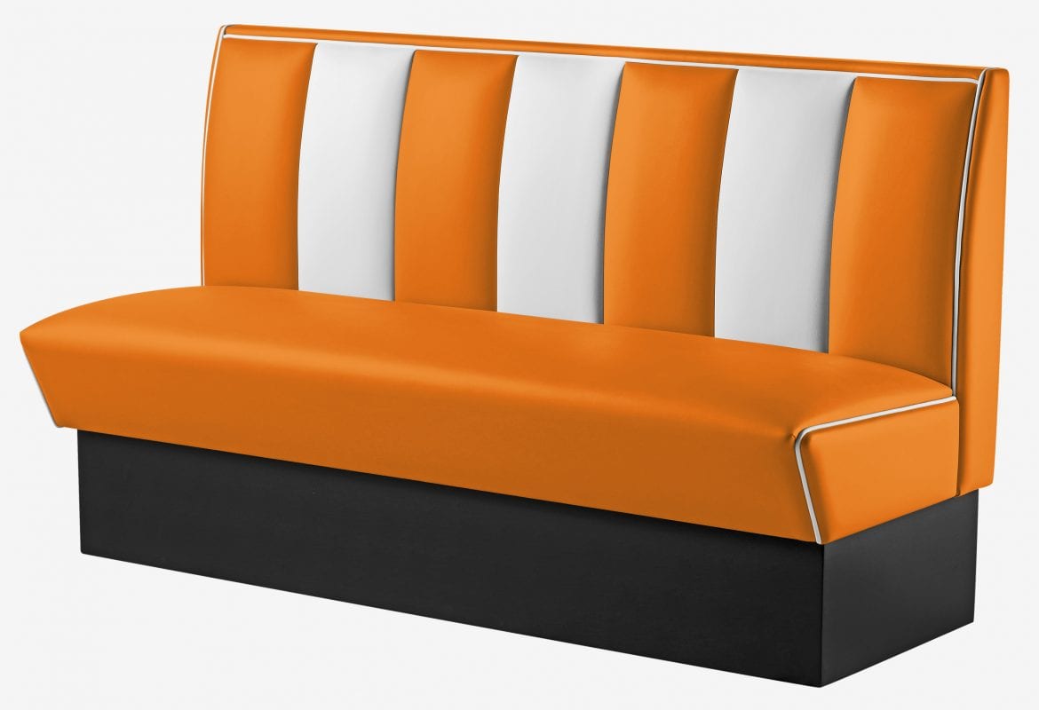 banquette 3 places vintage en éco-cuir bicolore mandarine et blanc