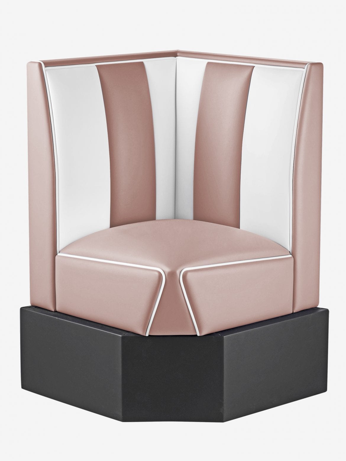 banquette dangle en cuir rose poudre et blanc rétro