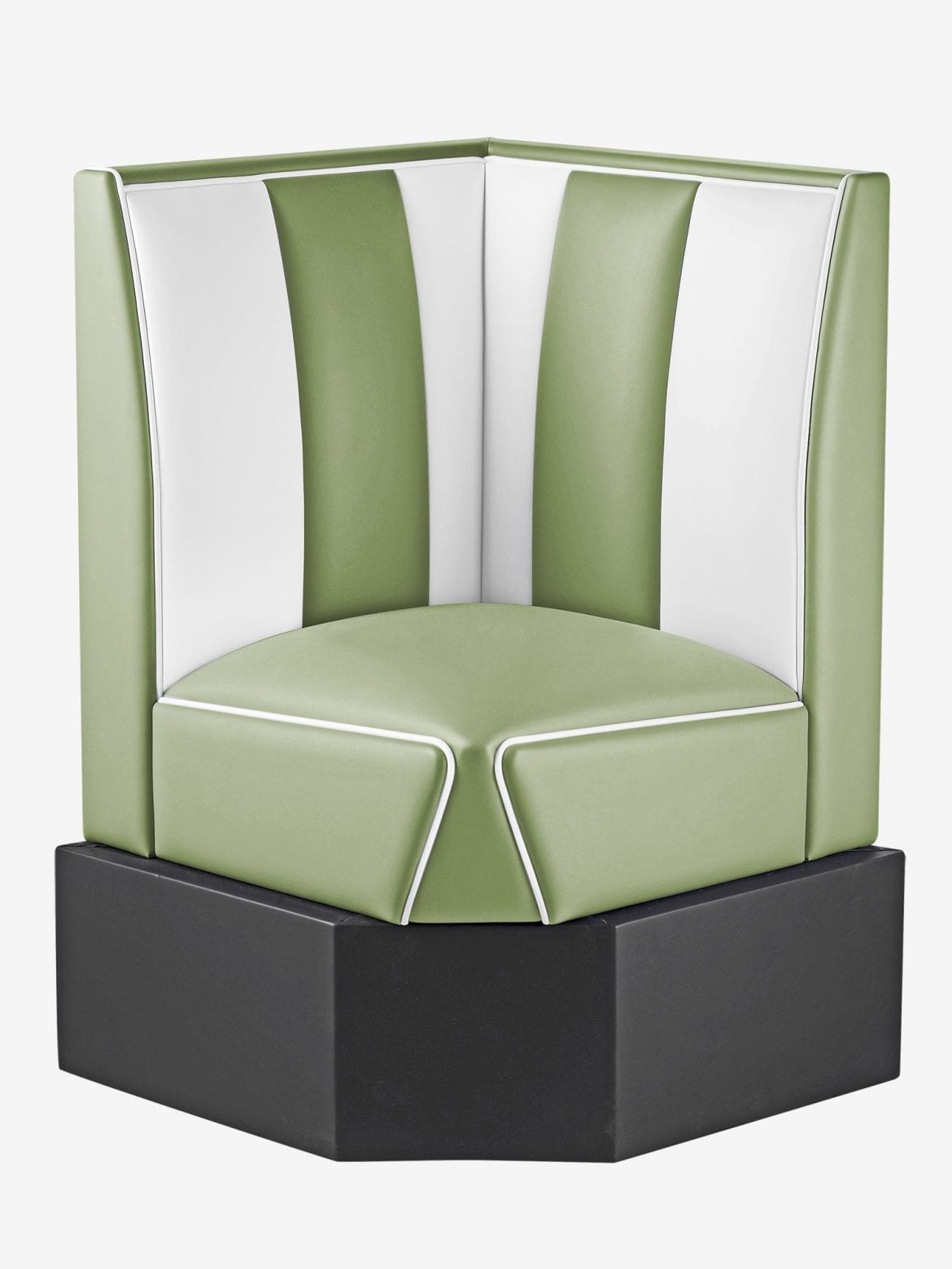 banquette dangle américaine vintage en éco-cuir vert pistache et blanc