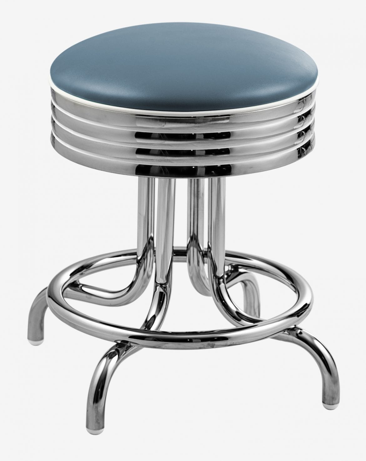 tabouret rétro chromé saint-louis bleu poudre passepoil blanc