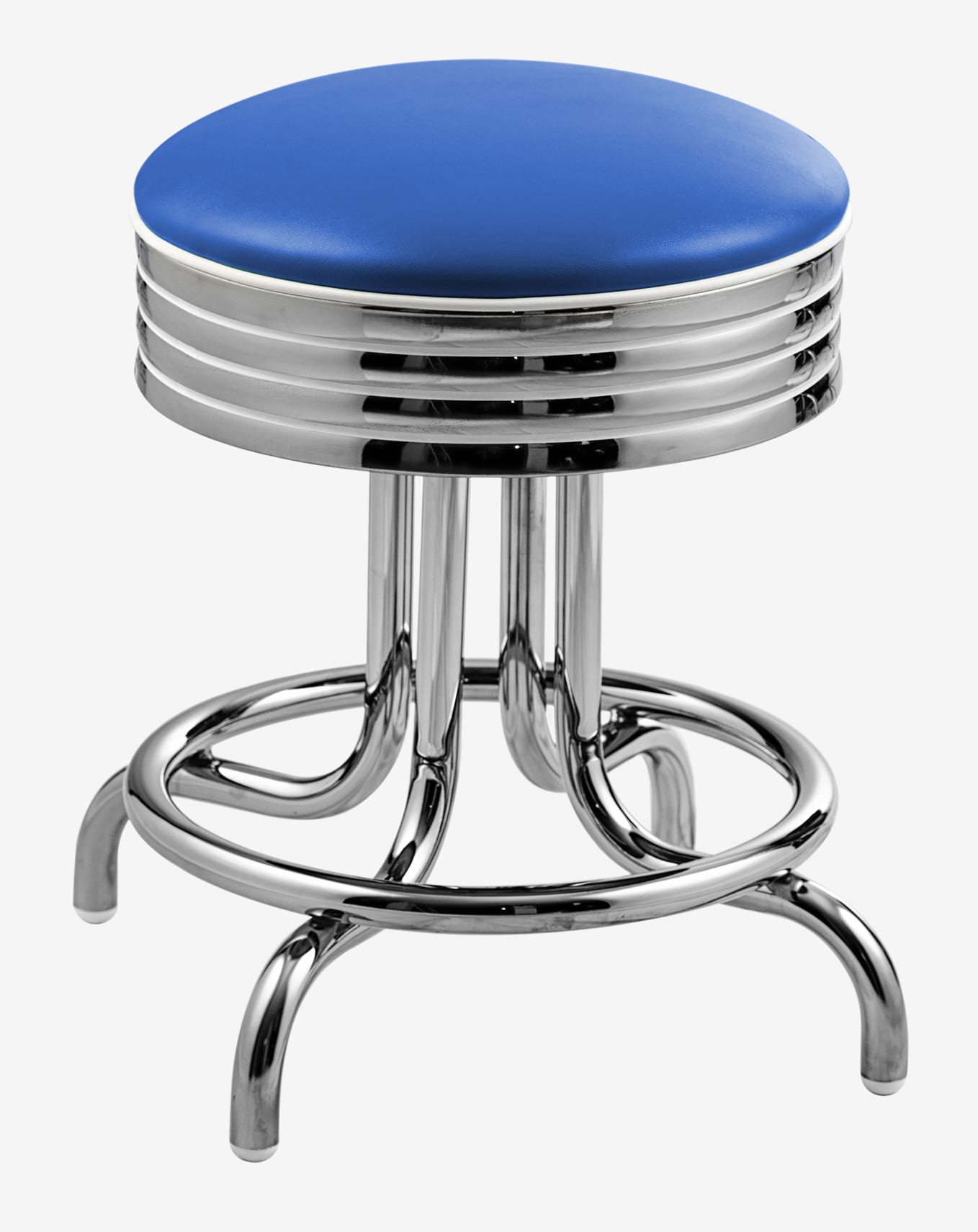 tabouret de cuisine américaine en vinyle bleu passepoil blanc st-louis