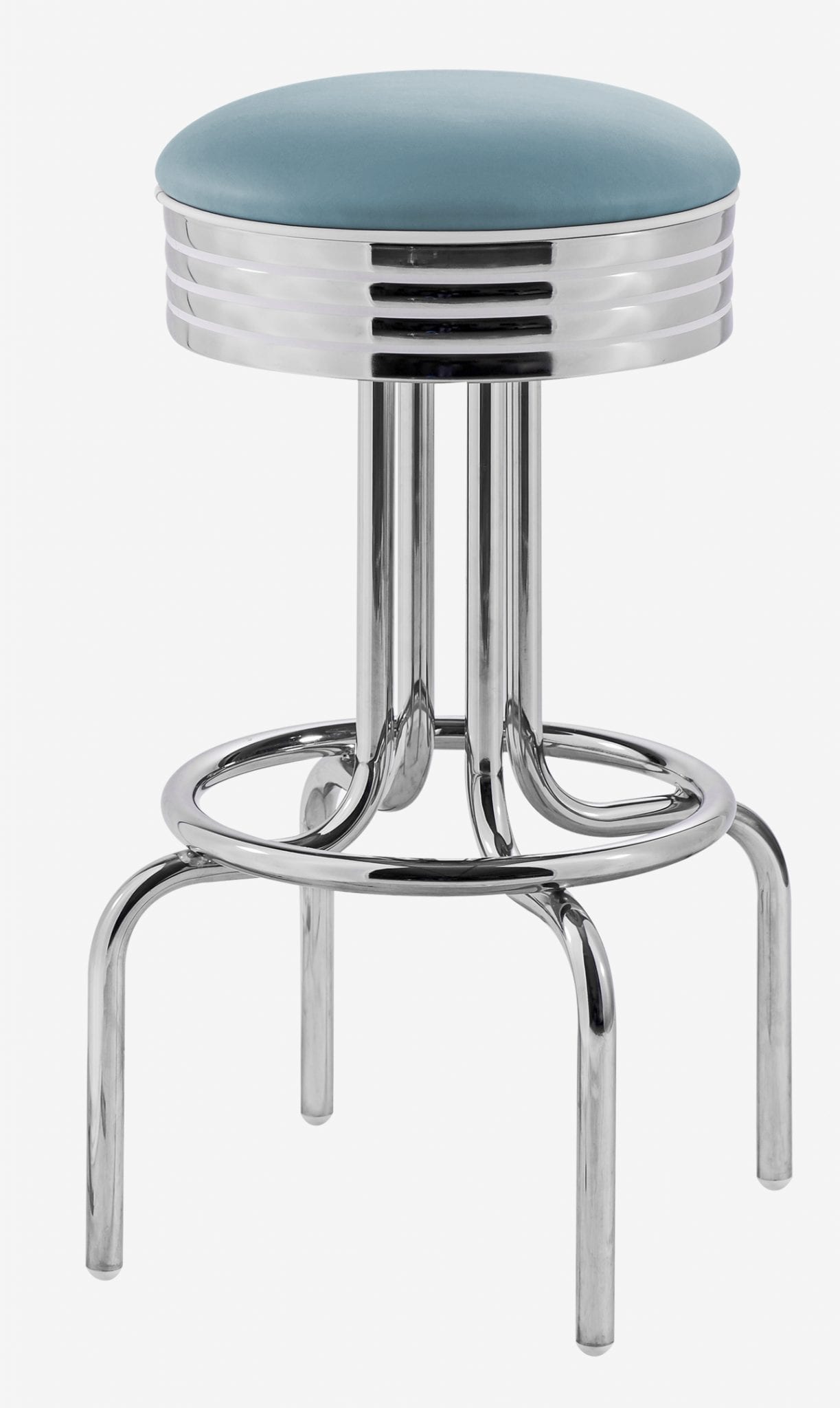 tabouret de bar vintage chromé vinyle bleu poudre Louisville
