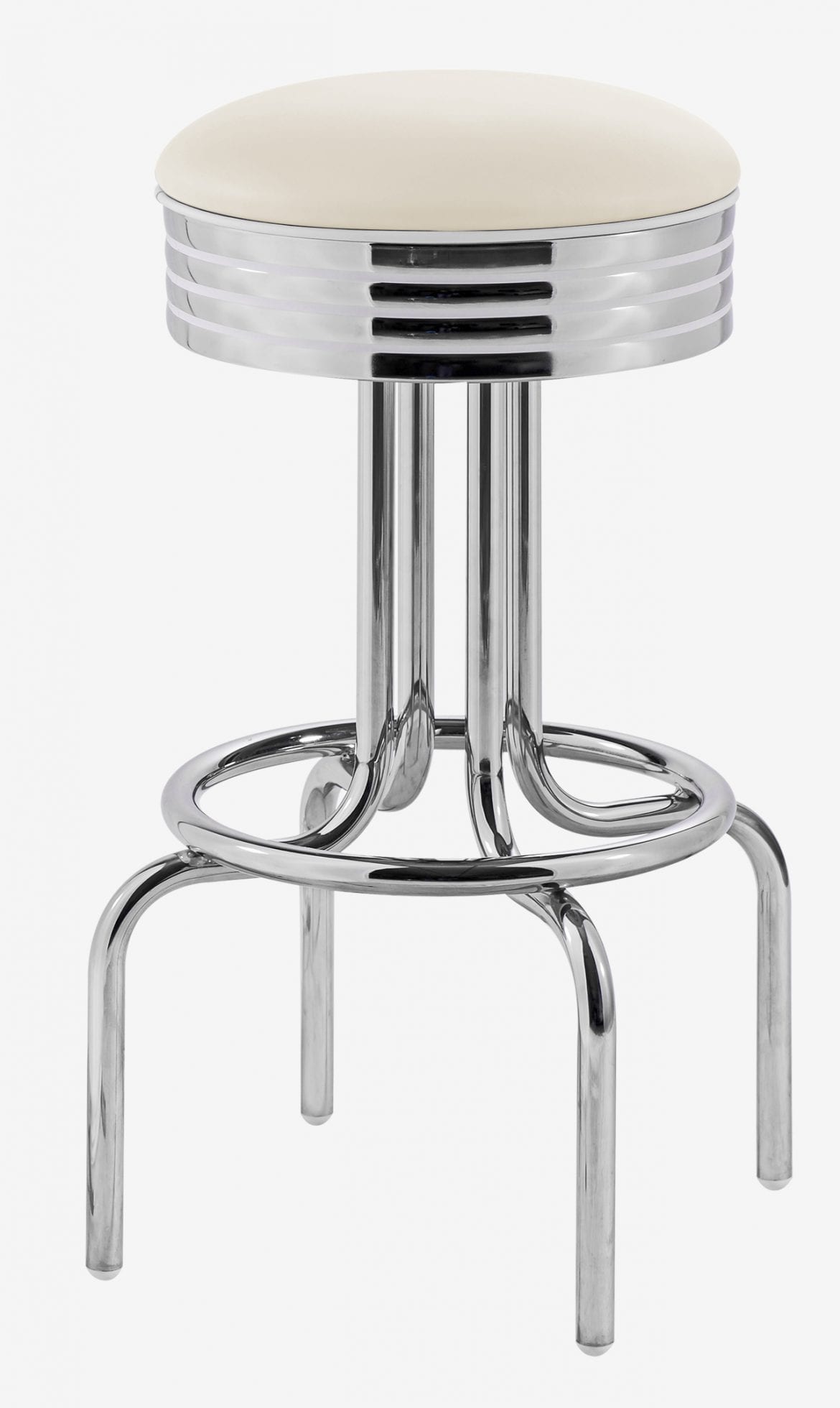 tabouret de bar vintage chromé Louisville assise vinyle ivoire