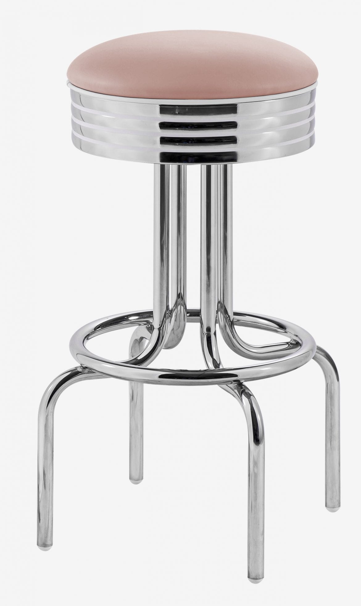 tabouret de bar chromé pivotant vintage Louisville assise vinyle rose poudre