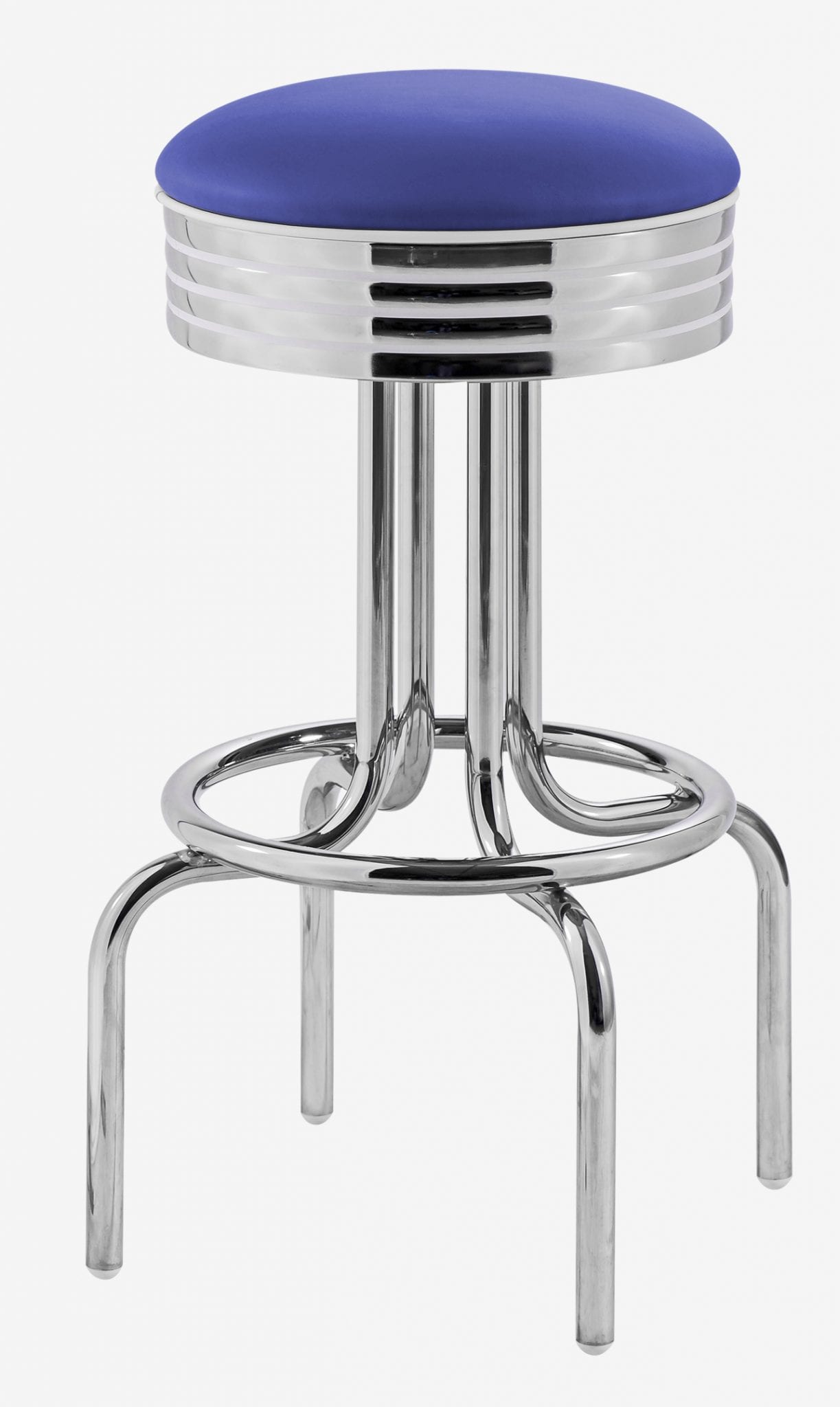 tabouret de bar chromé Louisville assise pivotante en vinyle bleu paon