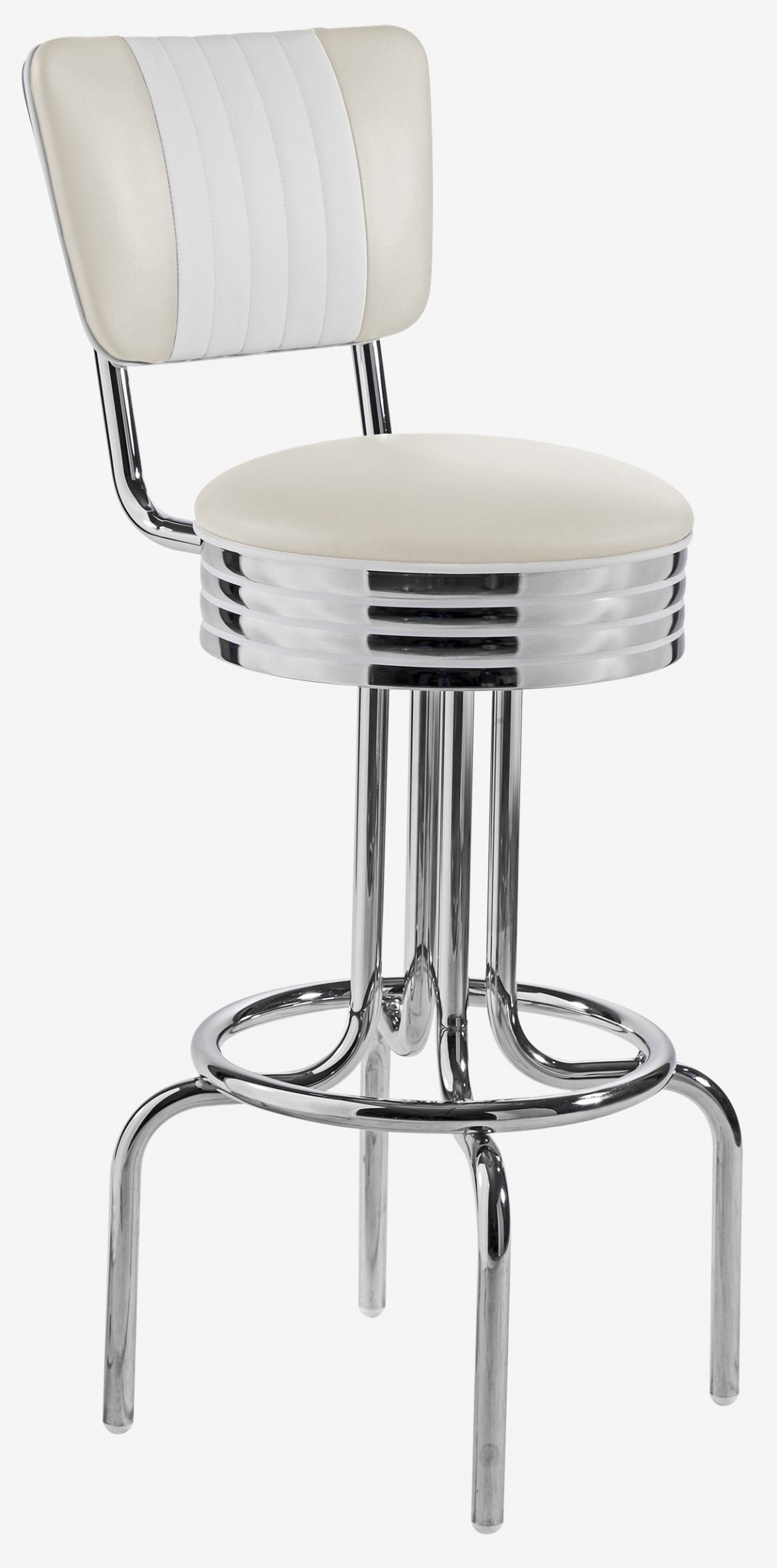 tabouret de bar chromé avec dossier bicolore Portland ivoire
