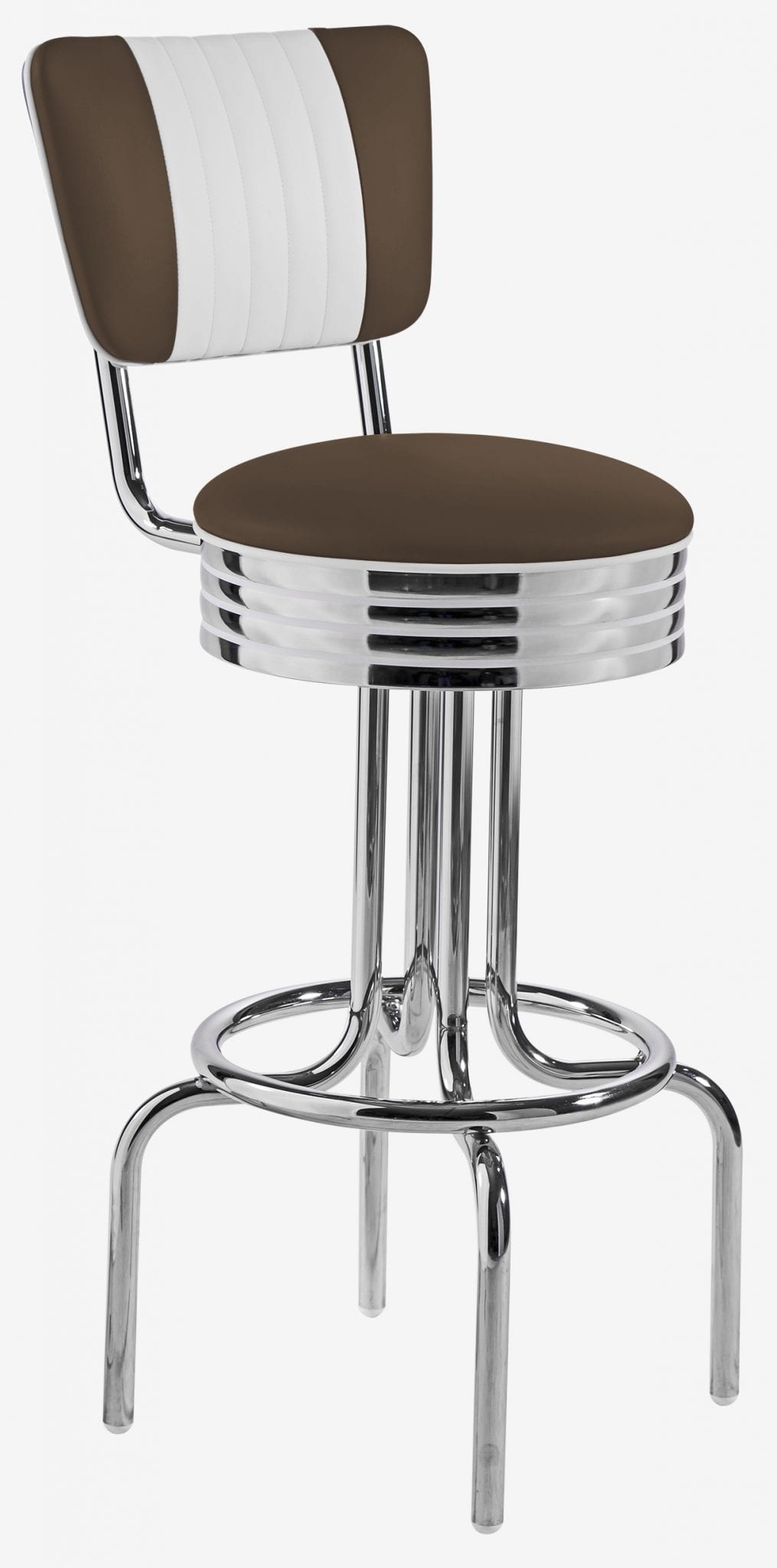tabouret de bar rétro avec dossier portland marron et blanc pivotant