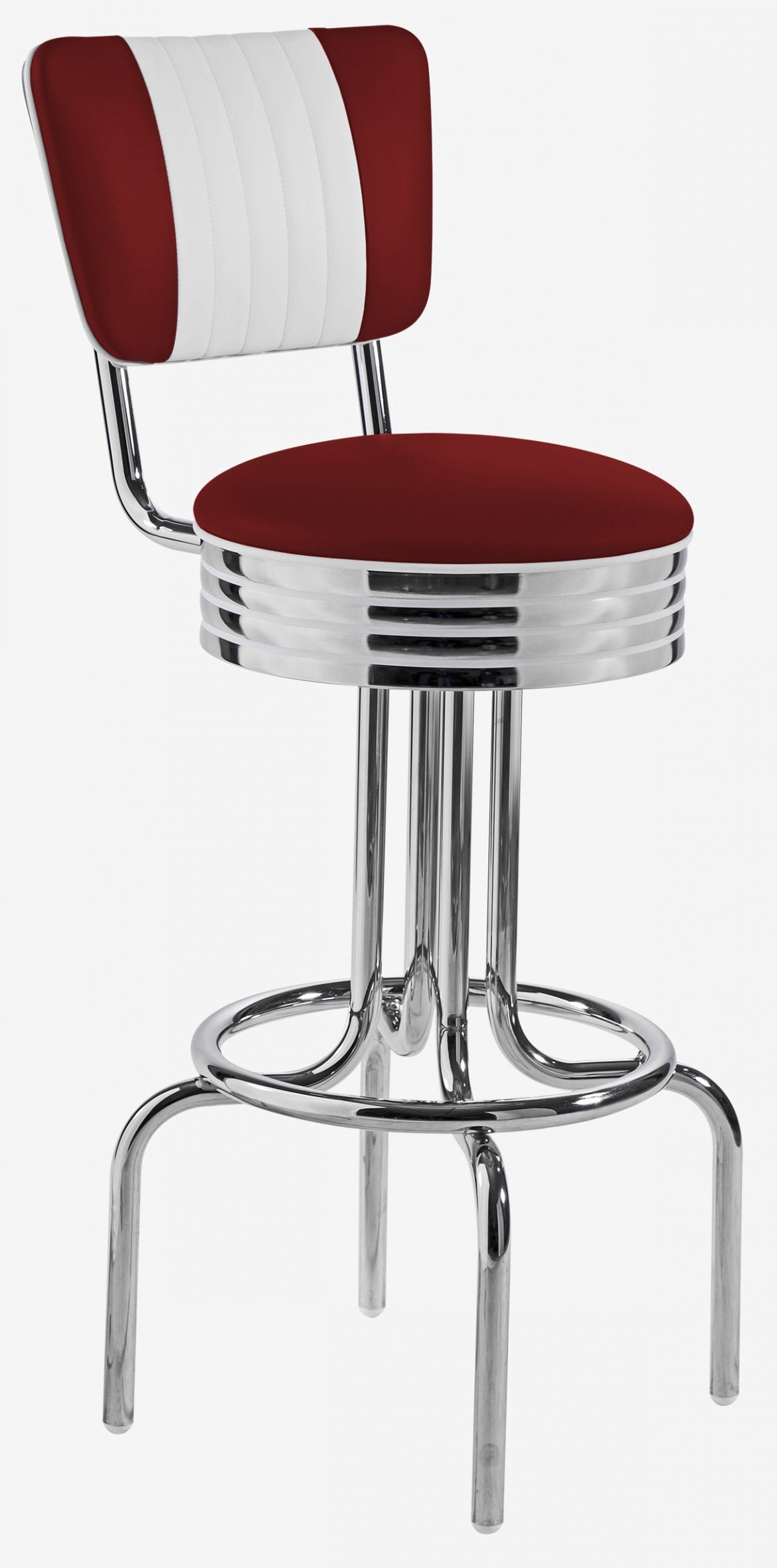 tabouret de bar rétro Portland assise vinyle pivotante bicolore rouge ruby
