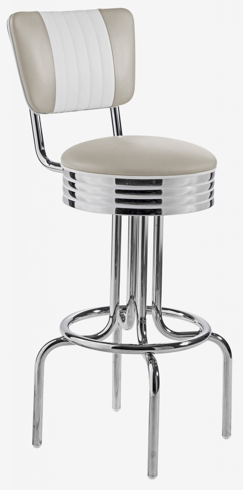 tabouret Portland chromé assise pivotante dossier beige et blanc