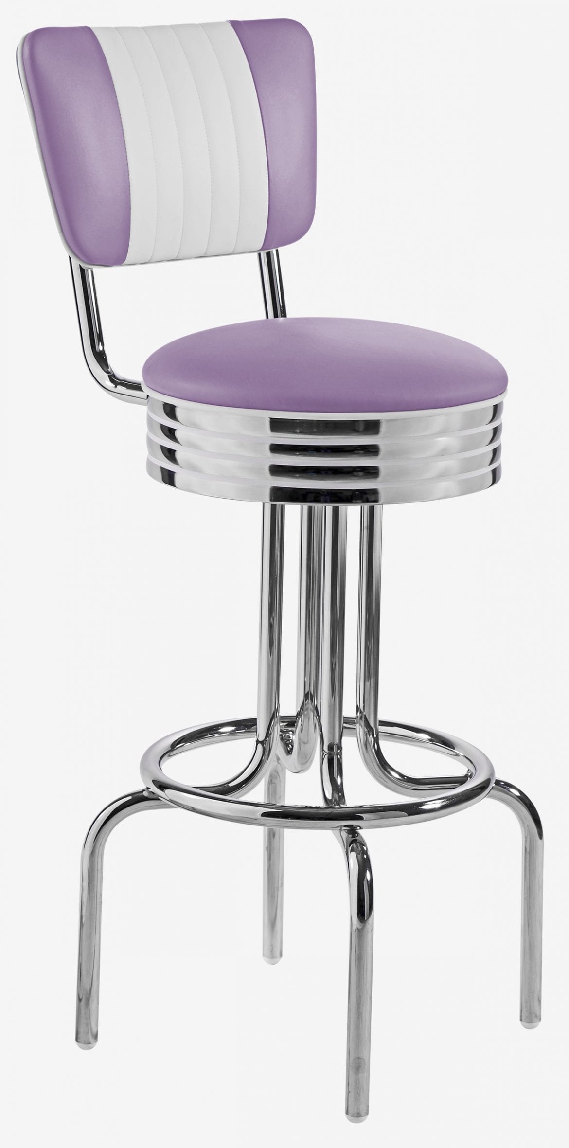 tabouret de bar vintage avec dossier bicolore mauve et blanc