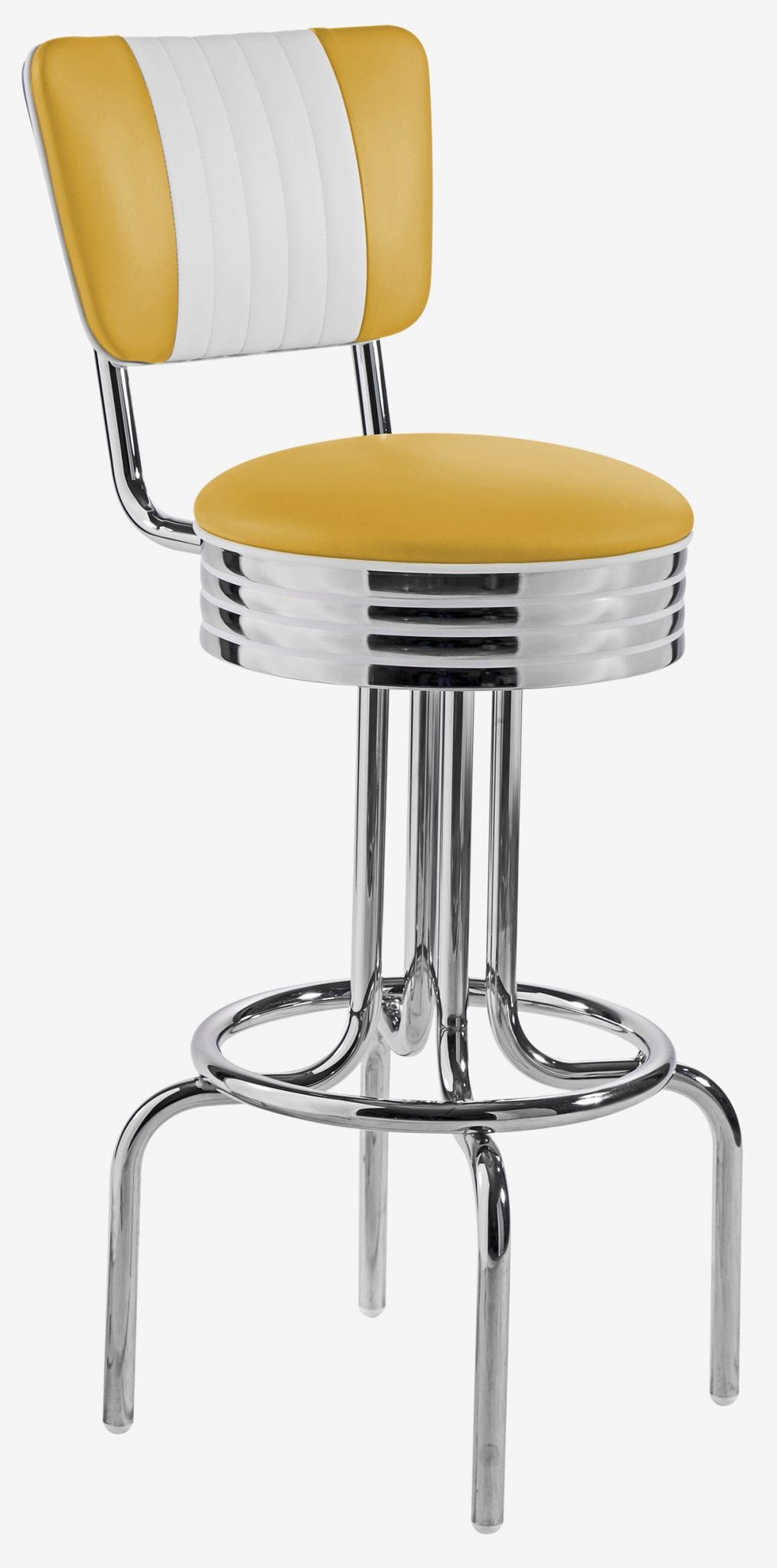 tabouret Portland chromé et pivotant assise bicolore 50s mangue et blanc