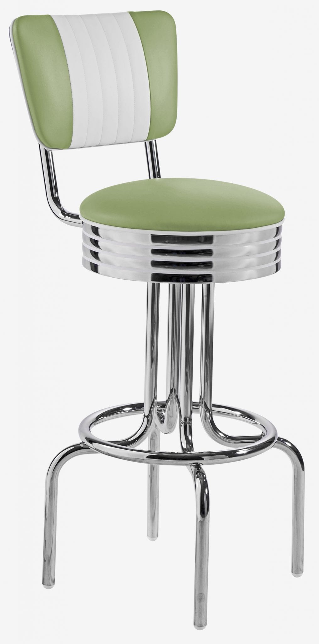tabouret vintage chromé et pivotant Portland vinyle bicolore vert pistache