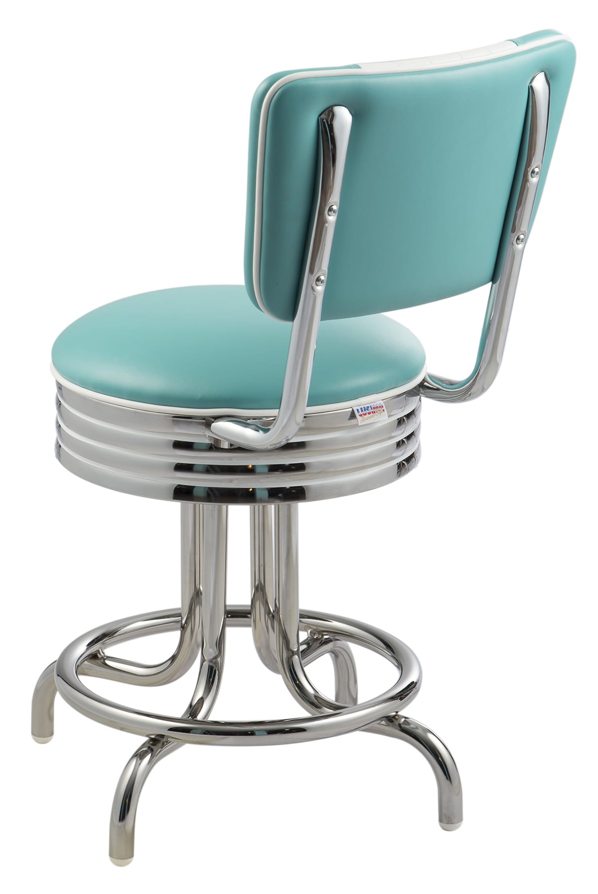 tabouret de bar bas rétro et chromé avec dossier bicolore little rock