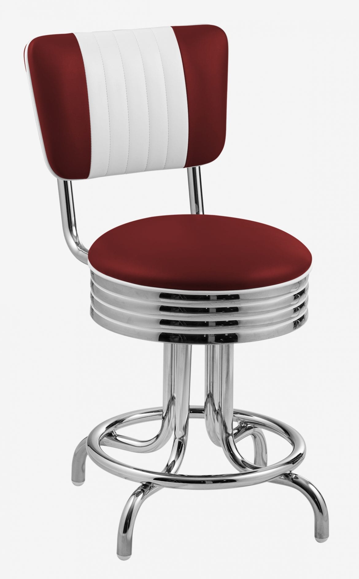 tabouret de cuisine rétro chromé avec dossier rouge ruby