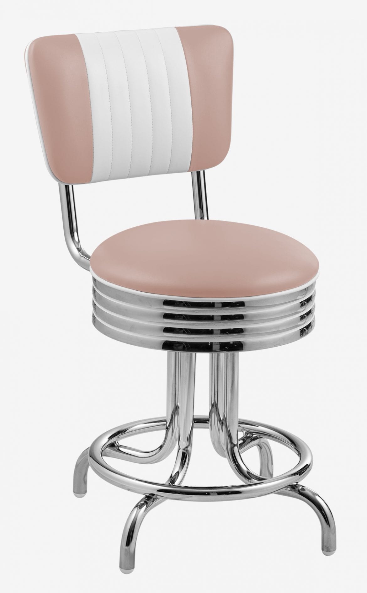 tabouret de salle à manger chromé avec dossier bicolore rose poudre