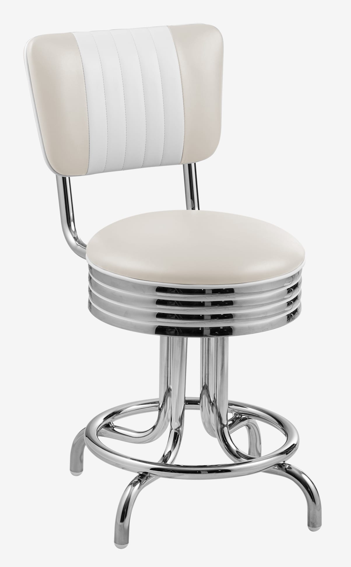 tabouret de salle à manger chromé avec dossier vinyle ivoire