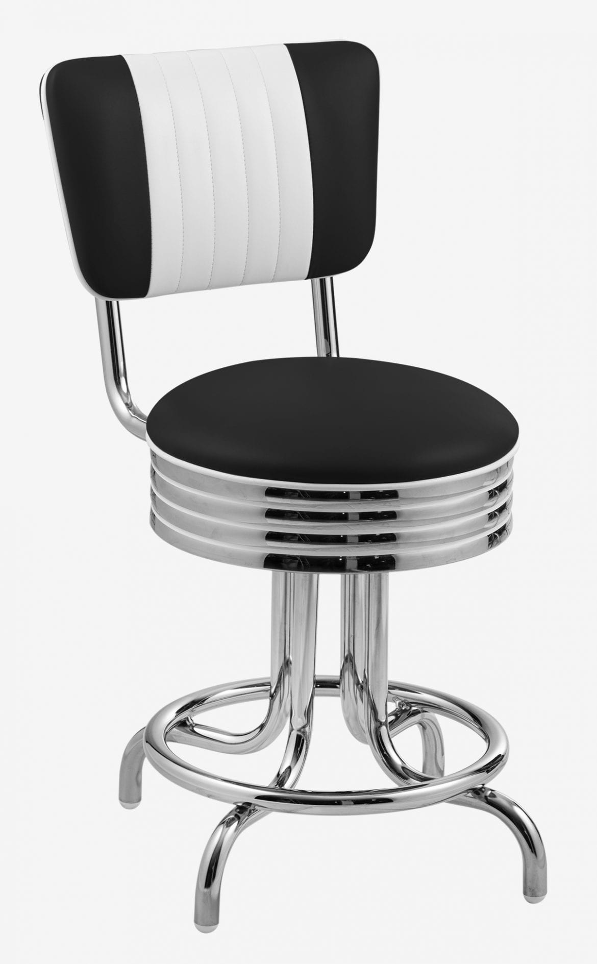 tabouret de salle à manger chromé dossier bicolore noir et blanc