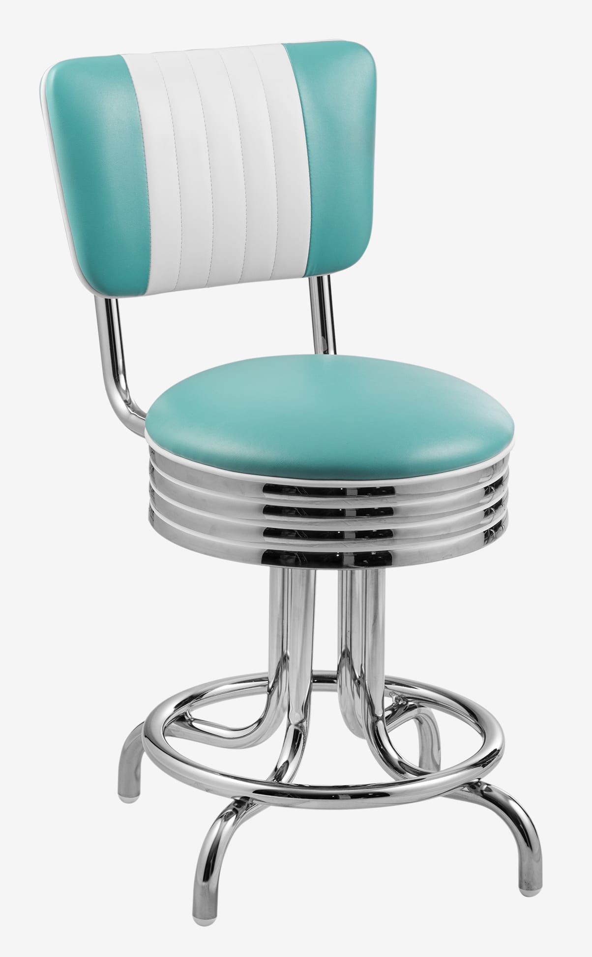 tabouret de salon rétro avec dossier bicolore en vinyle turquoise