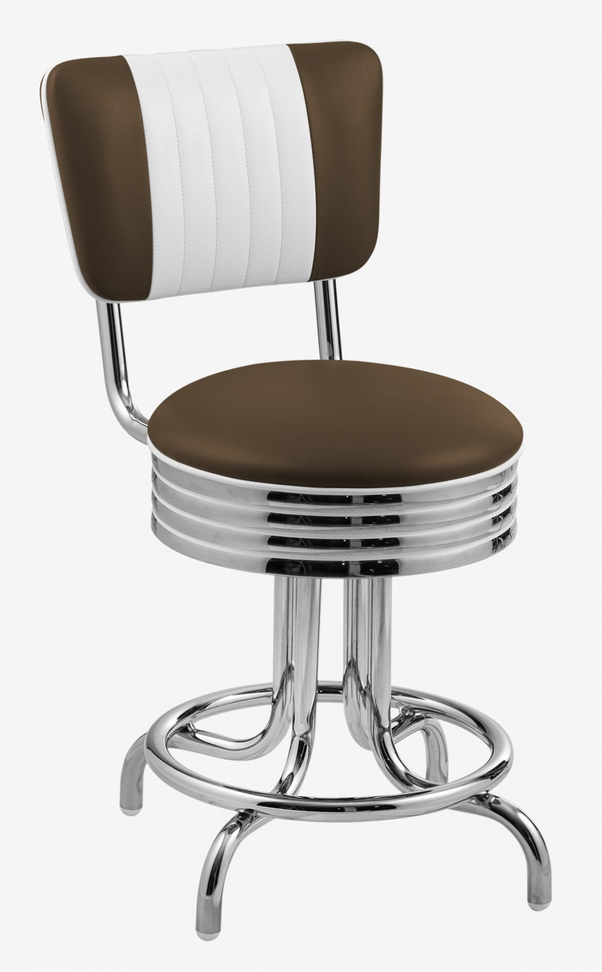 tabouret rétro pivotant et chromé avec dossier bicolore little rock chocolat
