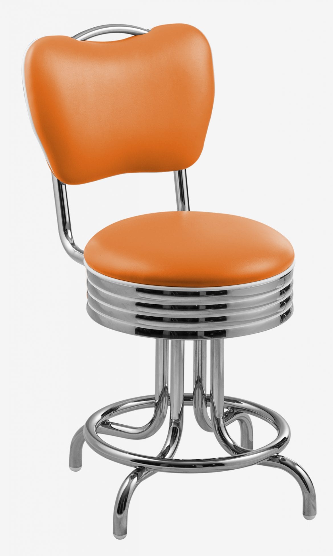 tabouret rétro chromé pivotant Daytona orange mandarine en vinyle