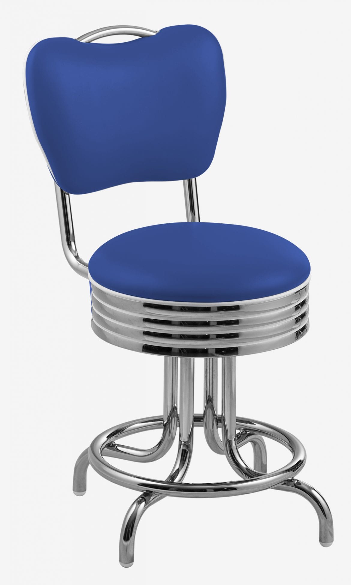 tabouret de bar vintage chromé pivotant avec dossier bleu paon Daytona