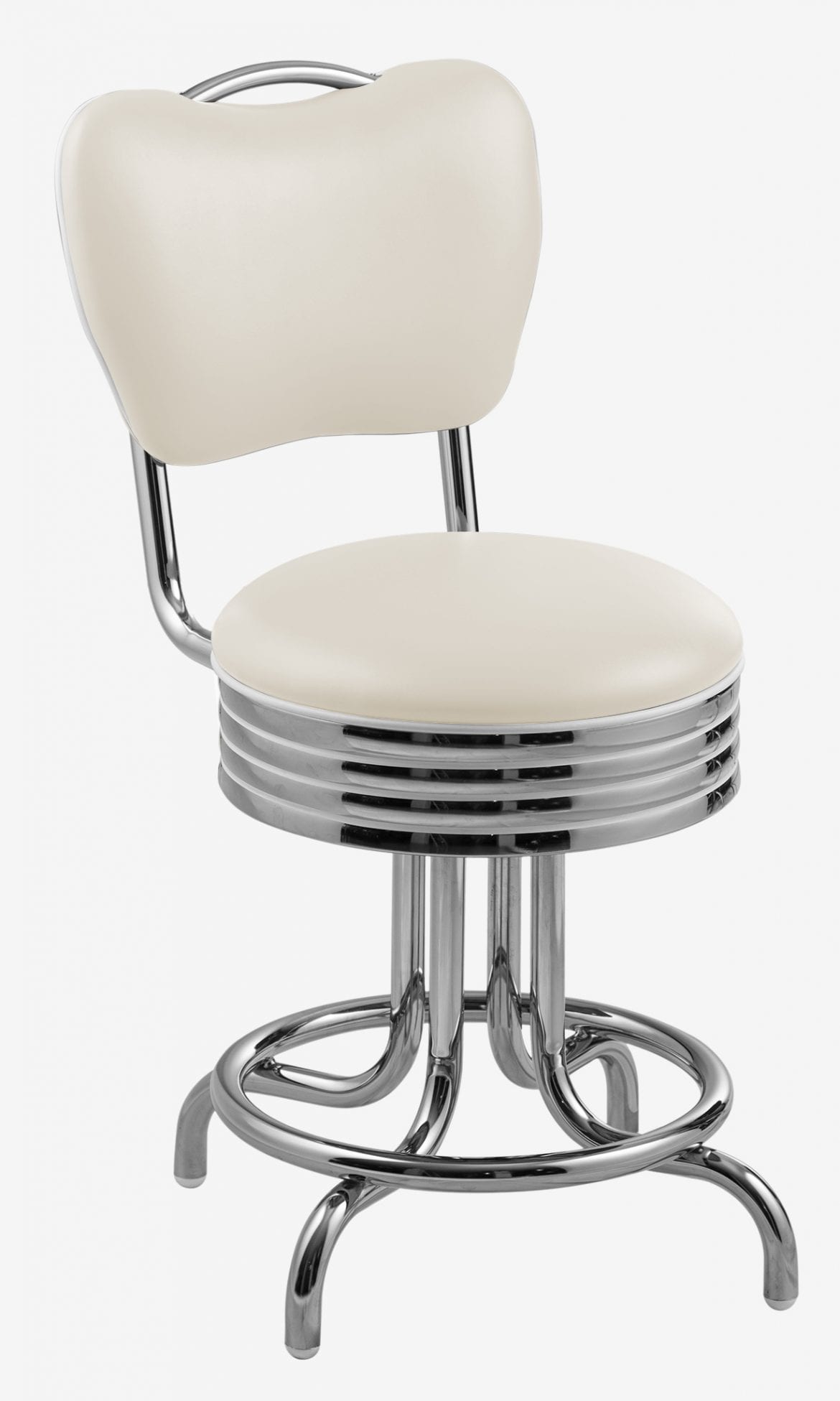 tabouret de restaurant vintage Daytona chromé et pivotant ivoire en vinyle