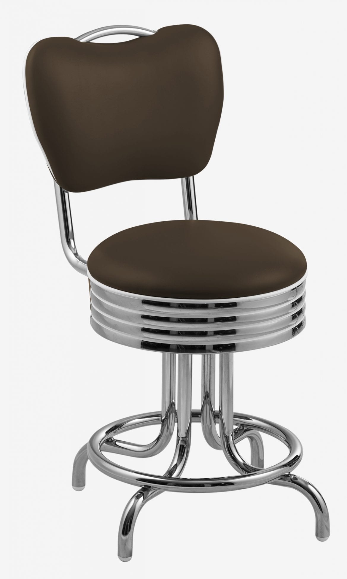 tabouret vintage chromé avec dossier, pivotant Daytona marron chocolat