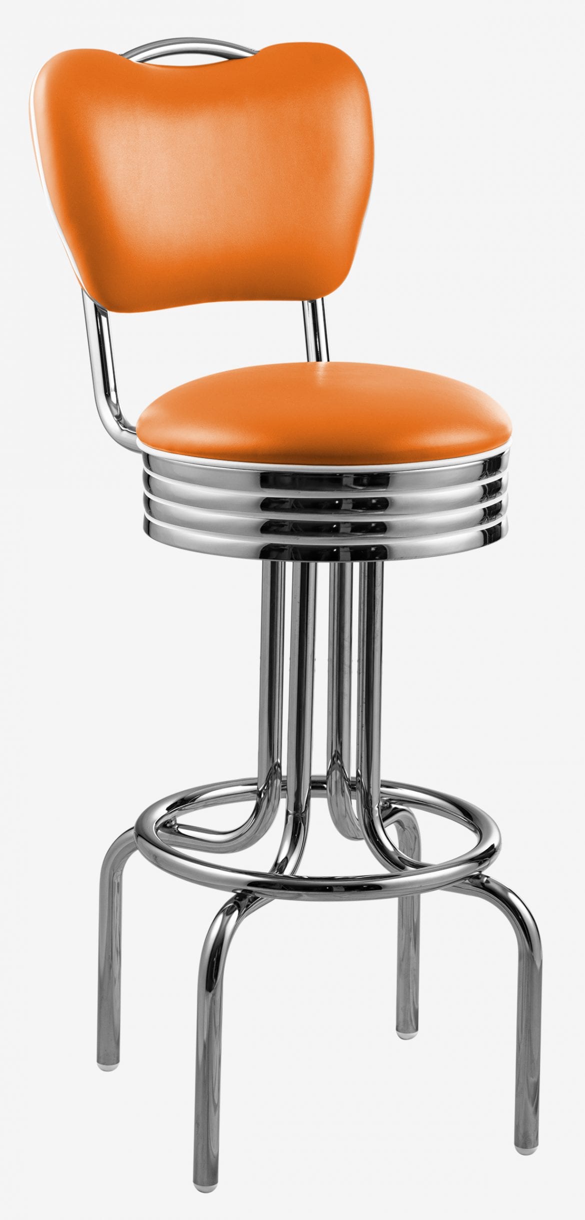 tabouret de bar pivotant avec dossier chromé Tucson orange