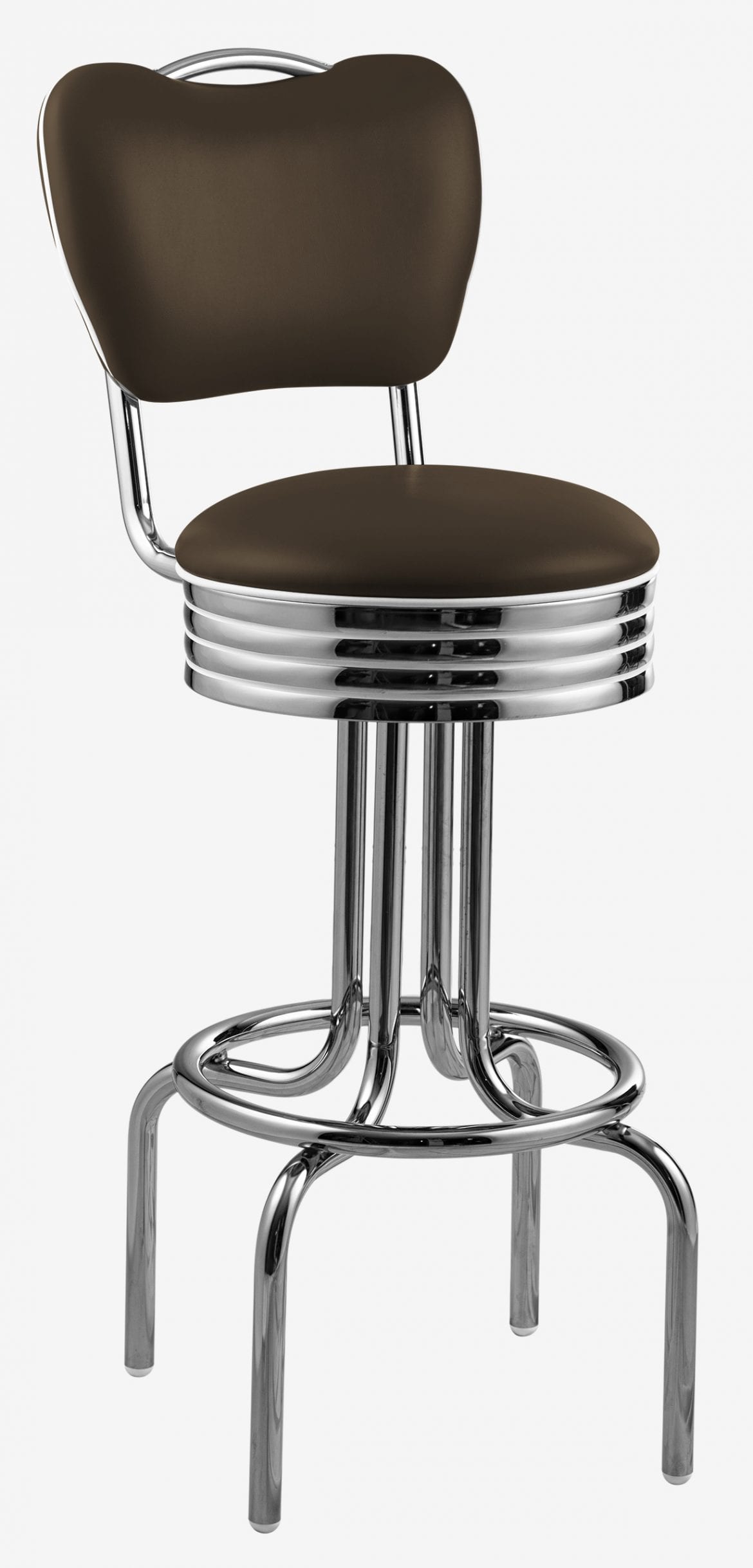 tabouret de bar chromé Tucson pivotant avec dossier vinyle marron