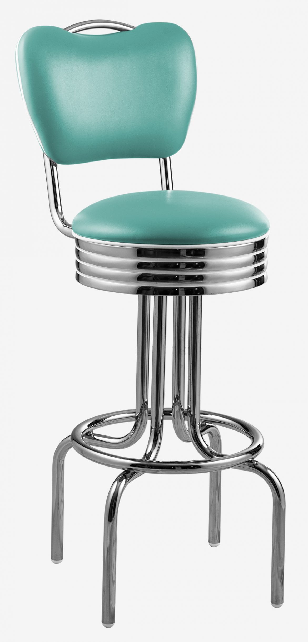 tabouret chromé pivotant avec dossier Tucson turquoise