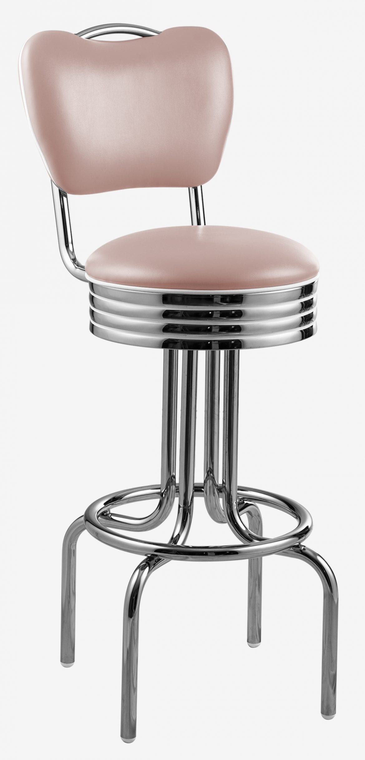 tabouret de bar vintage avec dossier vinyle rose poudre