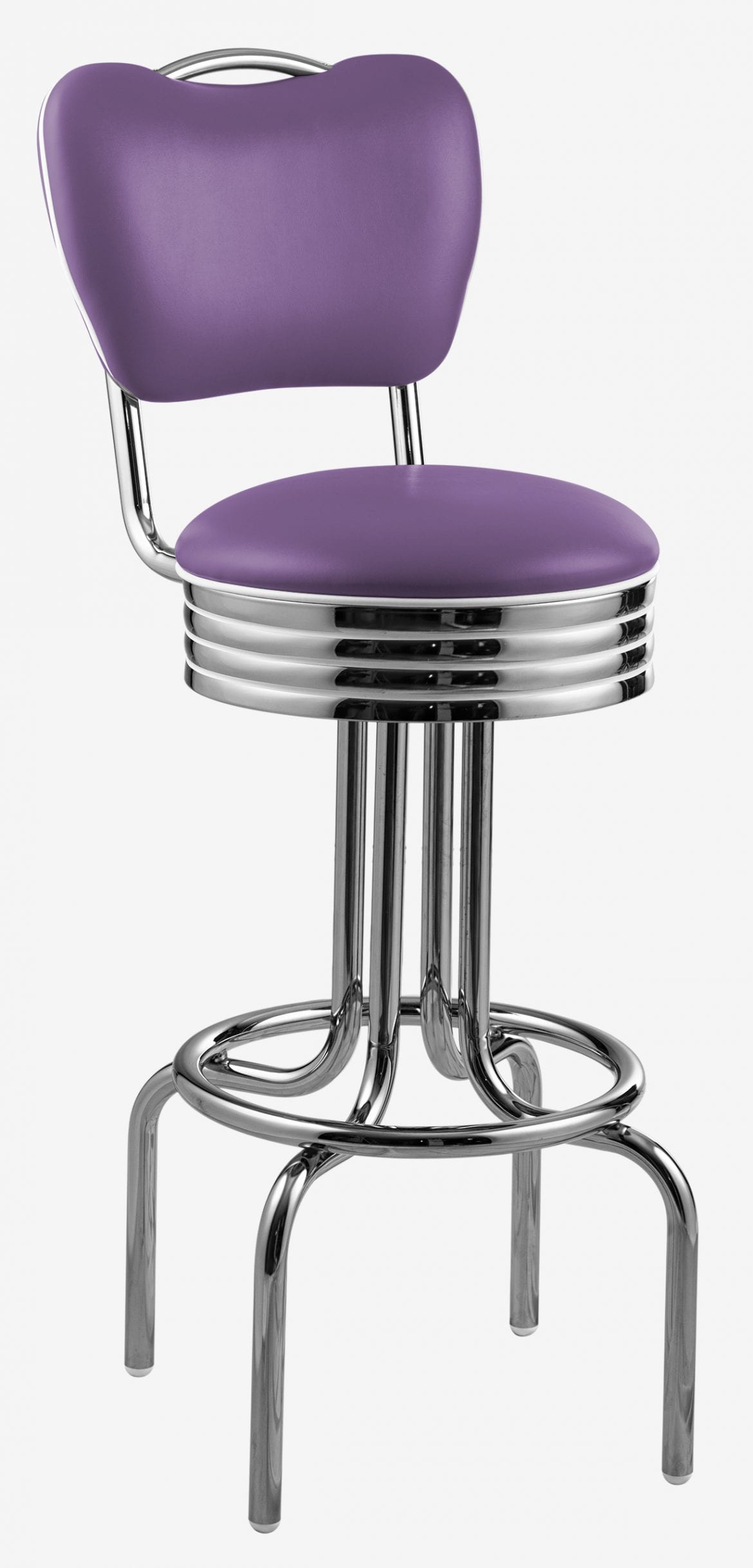 tabouret de bar vinyle violet et chromé avec dossier Tucson
