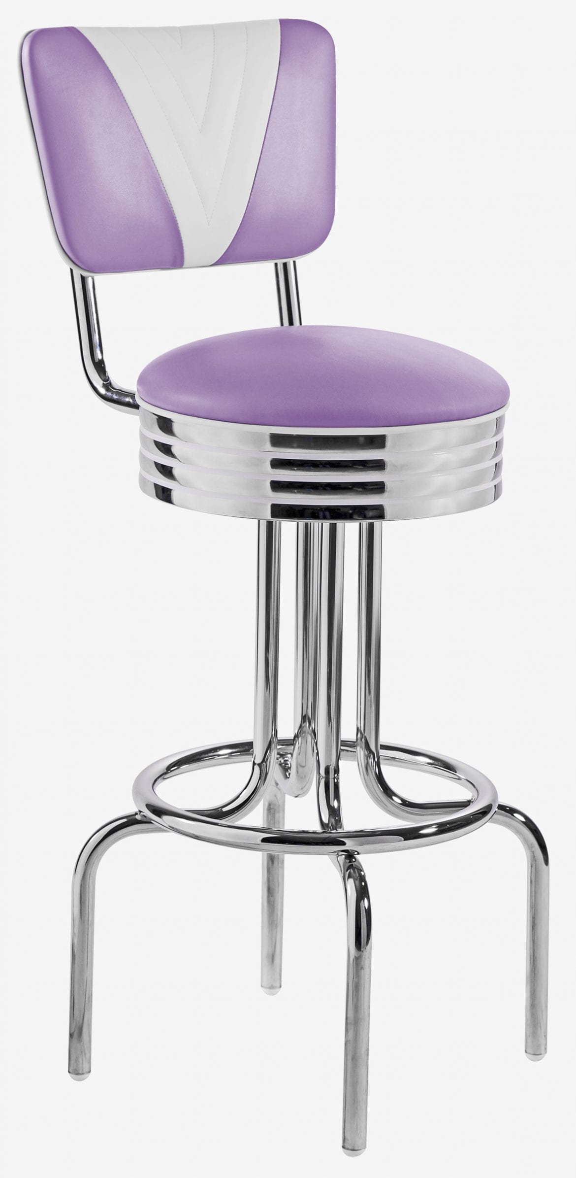 tabouret américain vinyle mauve dossier bicolore pivotant