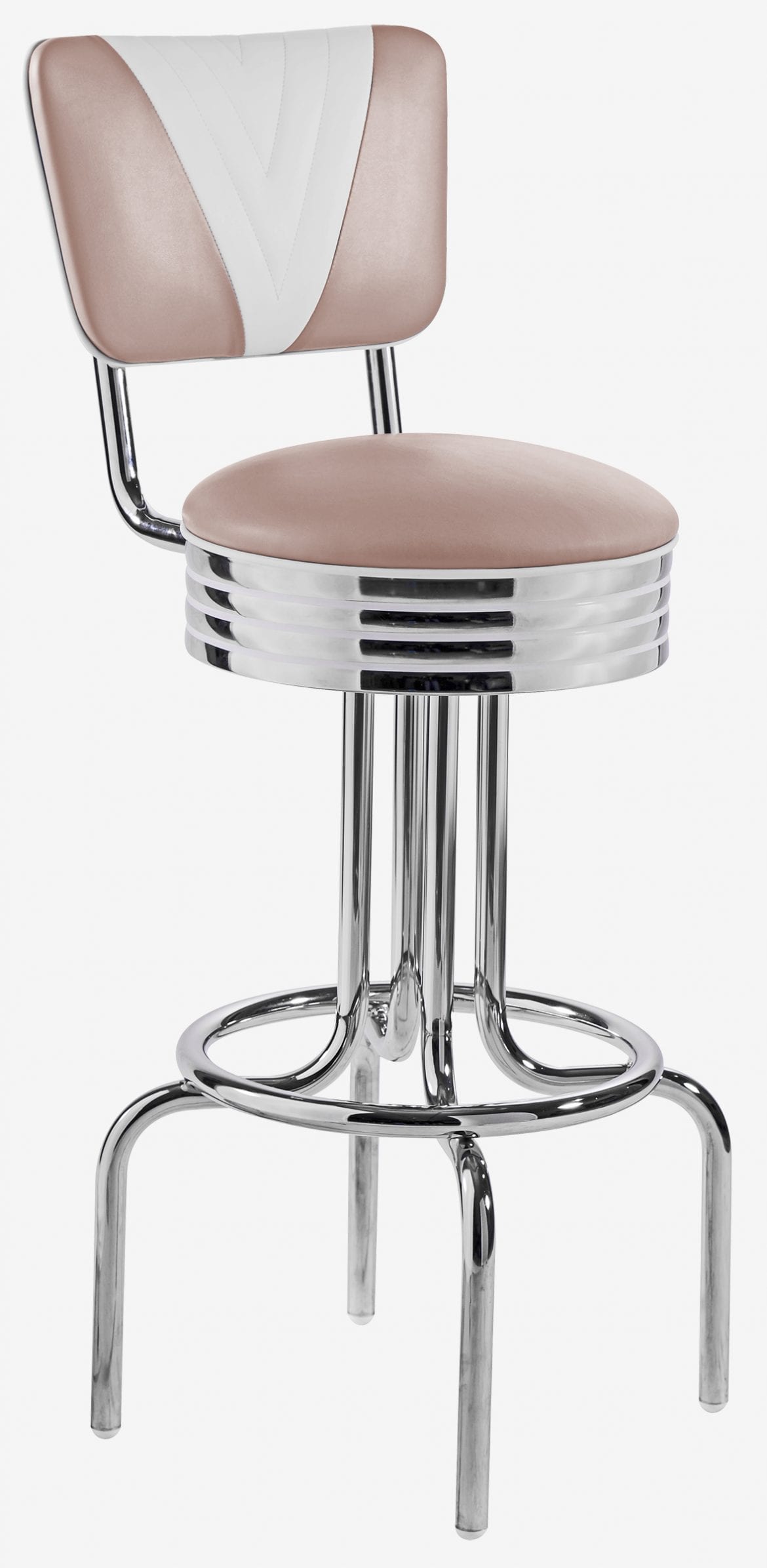 tabouret chromé Rockford dossier bicolore rose et blanc