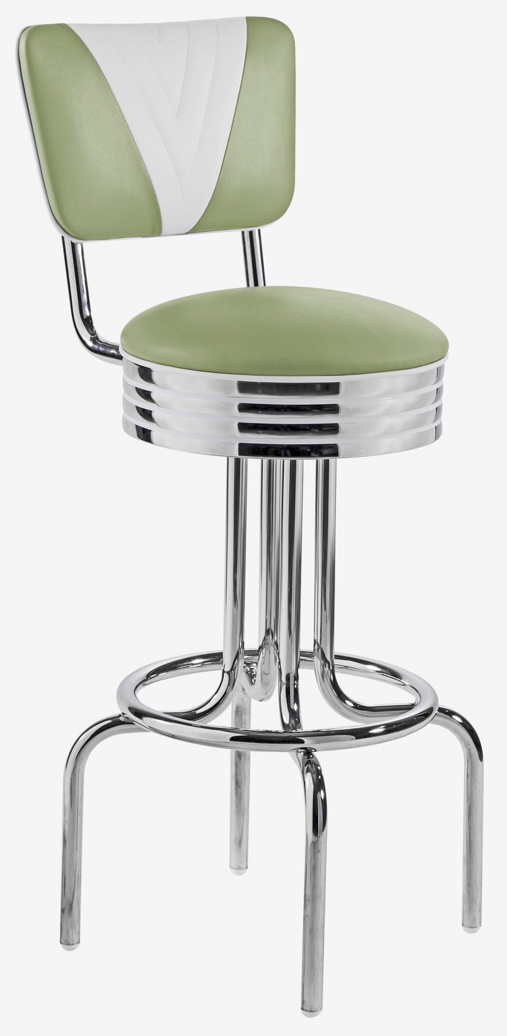 tabouret de bar rétro Rockford chromé vinyle vert pistache